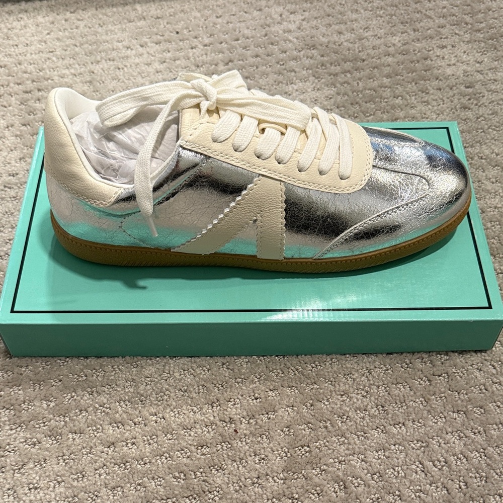 MIA Klair Lace Up Metallic Sneakers Shoes Casual - Silver, White